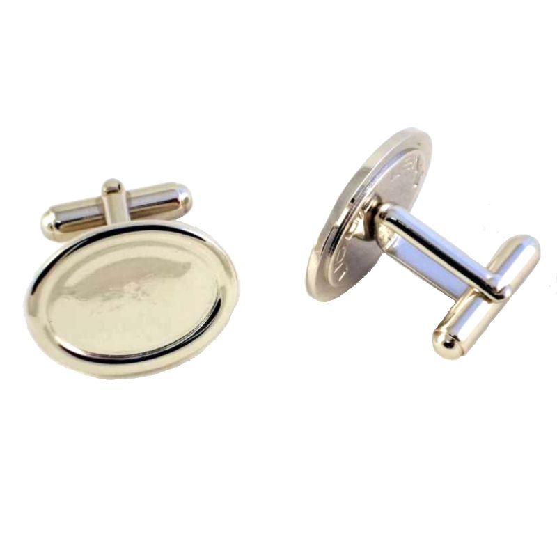 Cufflink Pair Oval 18x13mm silver and printed domes